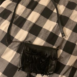 Black fringe cross body bag